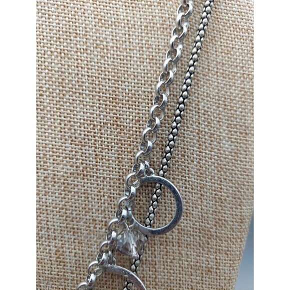 LOFT Antique Silver Tone Multi Strand Collar Bib Necklace Statement Crystal Bead - Picture 7 of 10